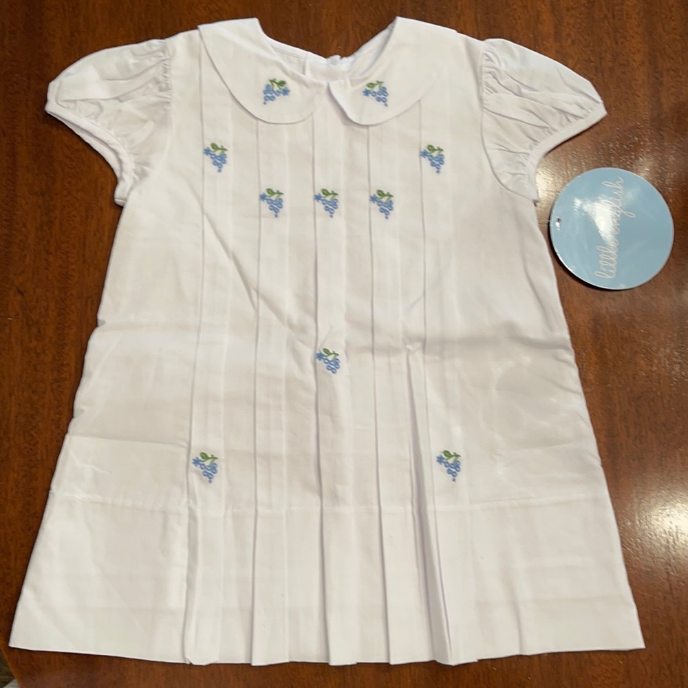 Little English white dress with blue flowers